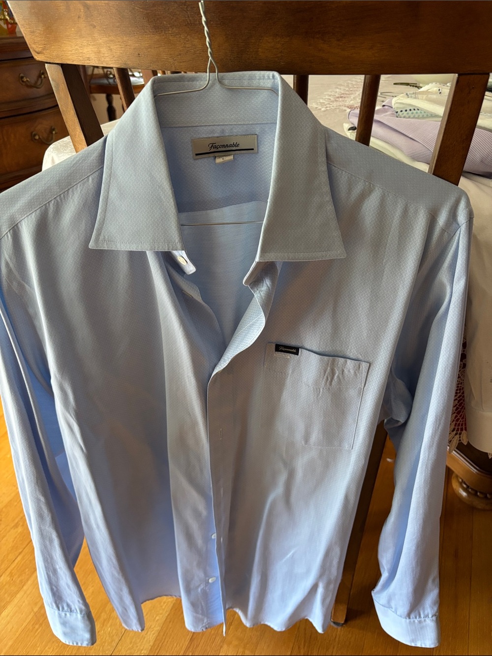 Faconnable Men's Pale Blue Dress Shirt - Point Collar